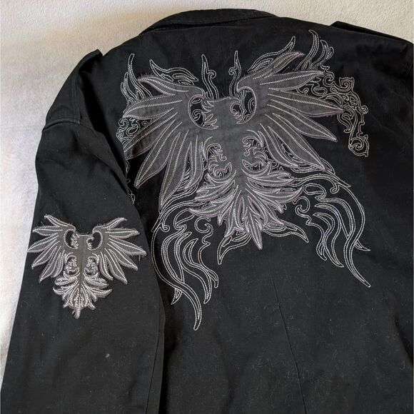 Y2K Grunge Embroidered Graphic Sport Coat Blazer Men's Unisex 2XL Black - Picture 3 of 8